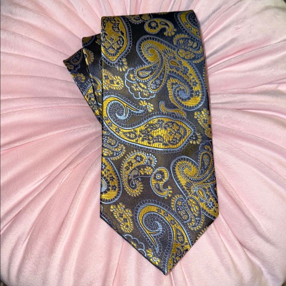 Eos Gold and Blue Paisley Silk Tie